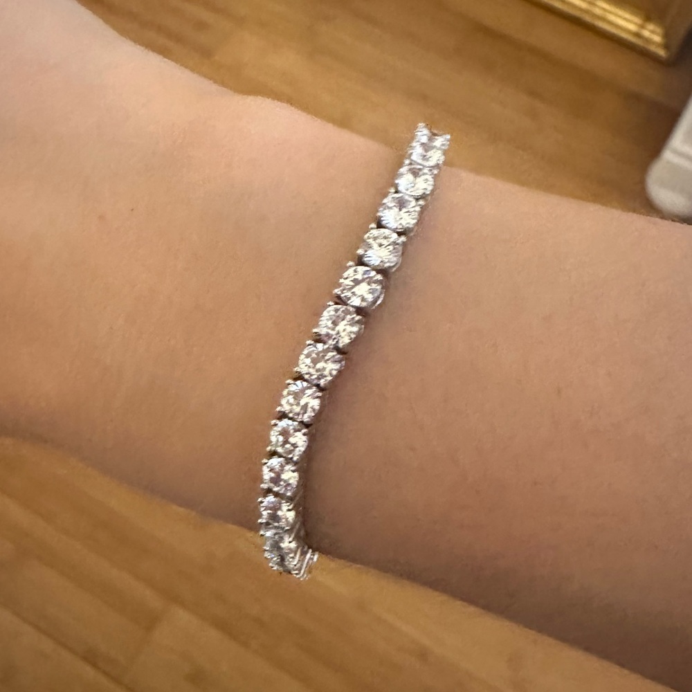 Classic Silver Tennis Bracelet with Clear Stones - Women's Jewelry